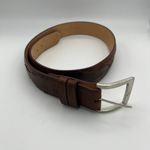 JRC & Sons Men's Brown Bovine Leather Belt Silver Tone Buckle Size 32 - Picture 3 of 10